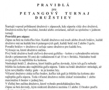 16.8. Petangový turnaj družstiev - pravidlá.
